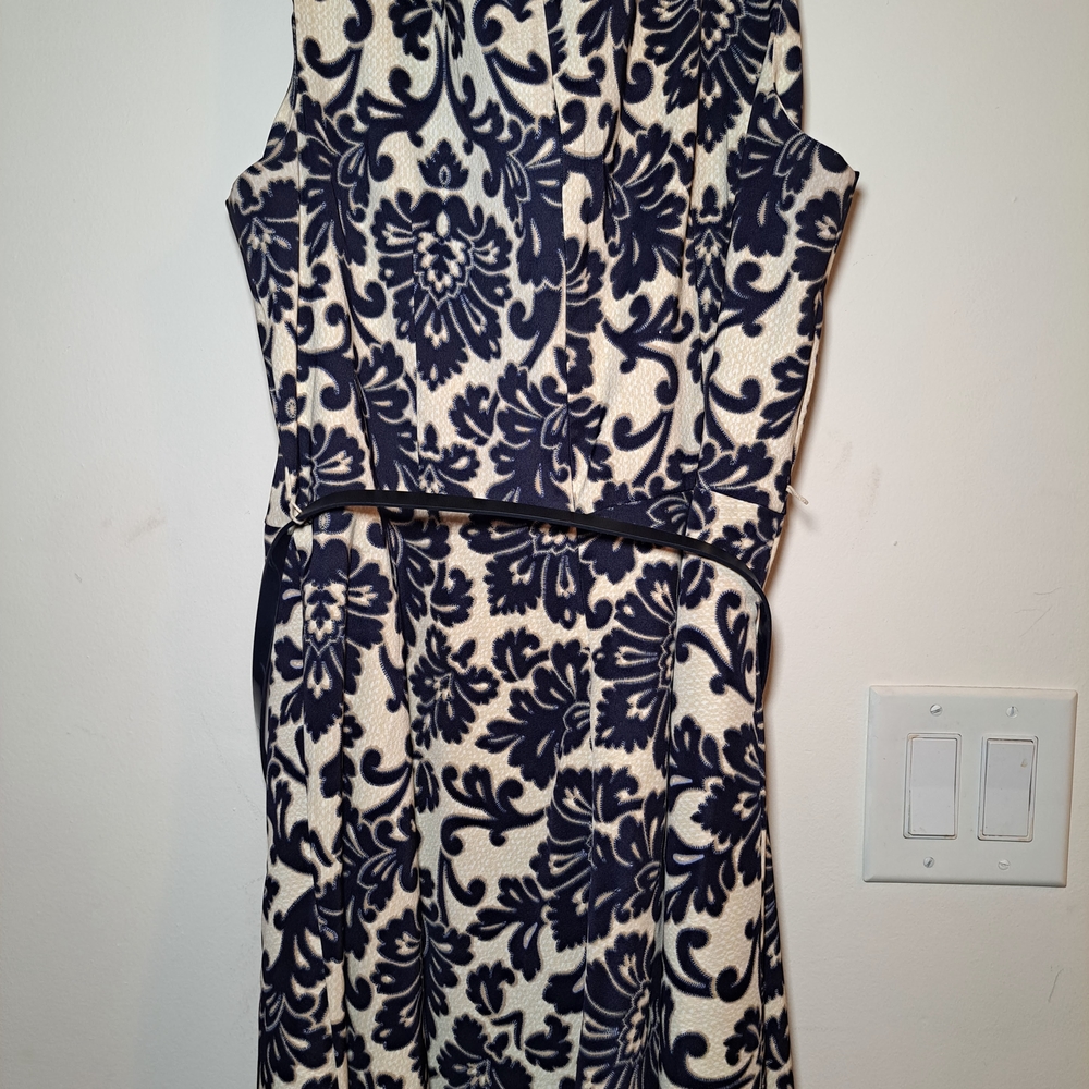 Blue and Cream Sleeveless Sheath Midi Dress for Weddings